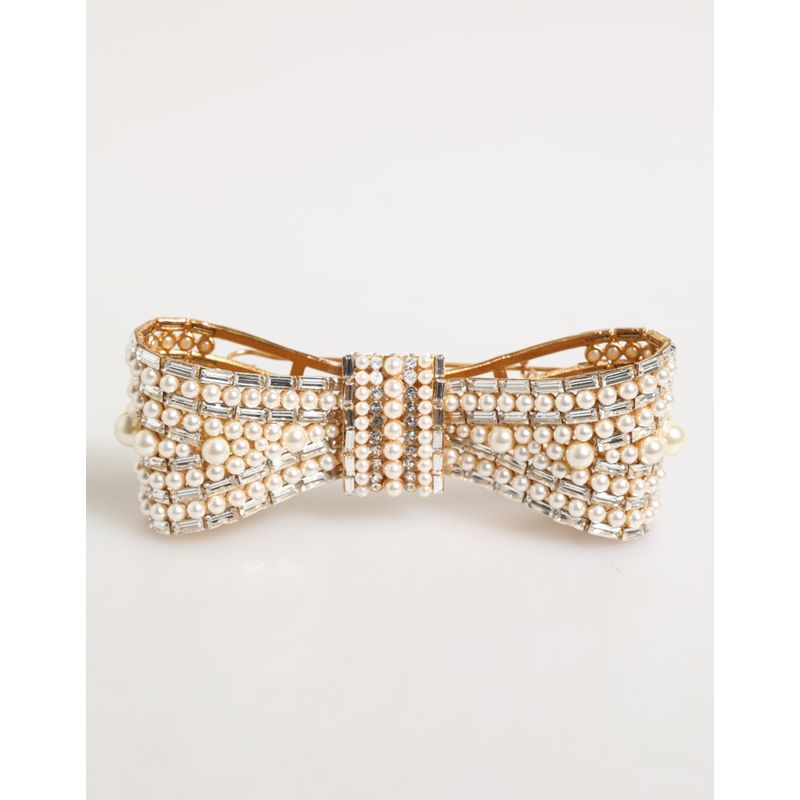 Dolce Gabbana Gold Brass Glas Crystal Faux Pearl Embellished Womens Brooch 789$